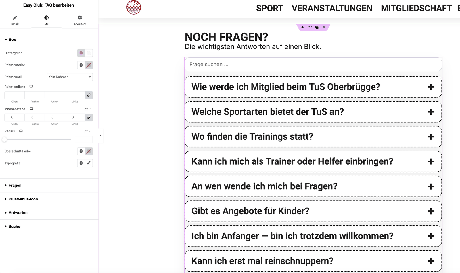 Beispiel: Easy-Club-Widget in Elementor einfügen