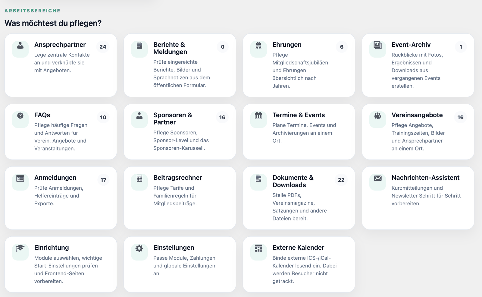 Easy Club Hauptübersicht im WordPress-Admin