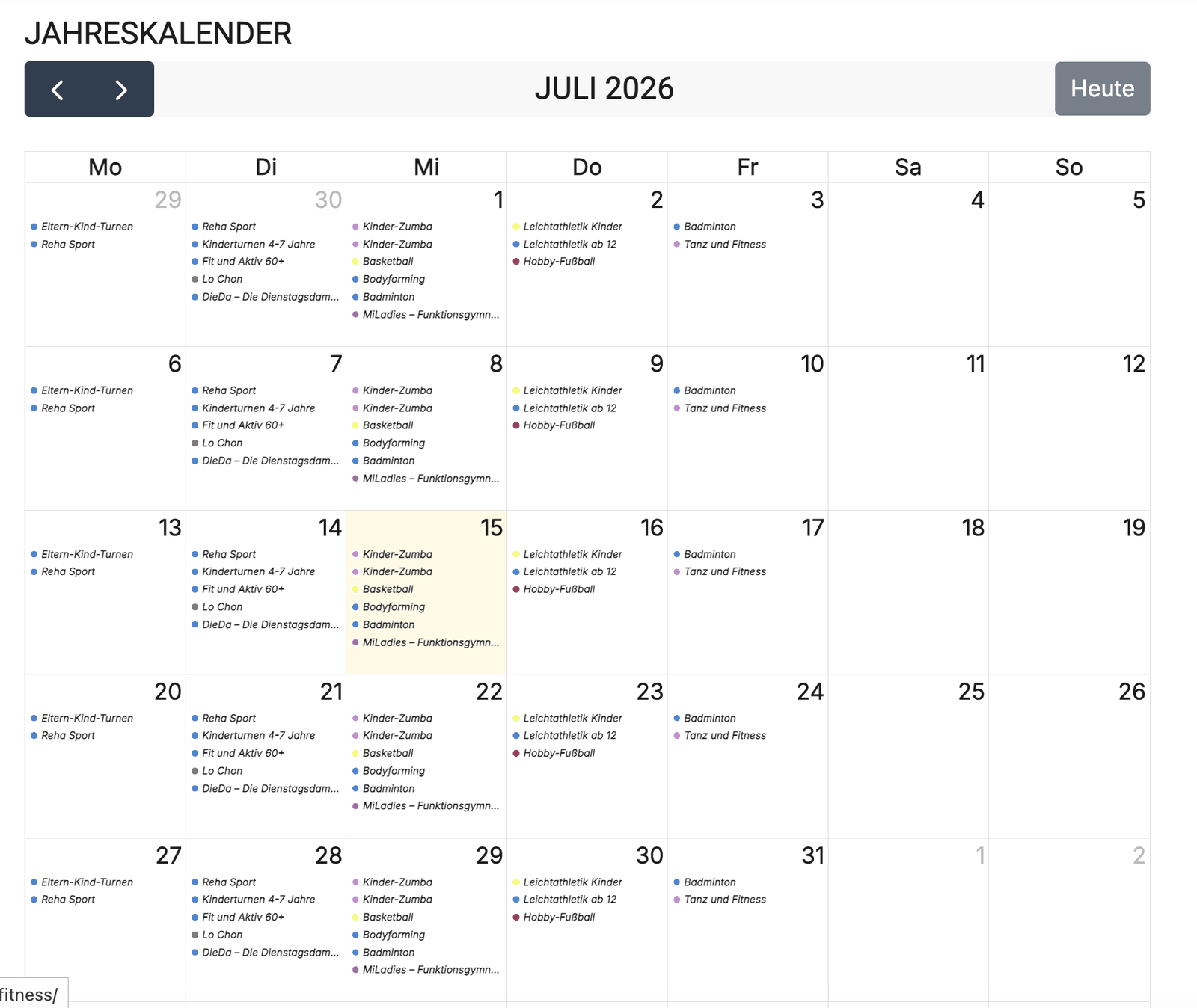 Elementor-Widget Jahreskalender