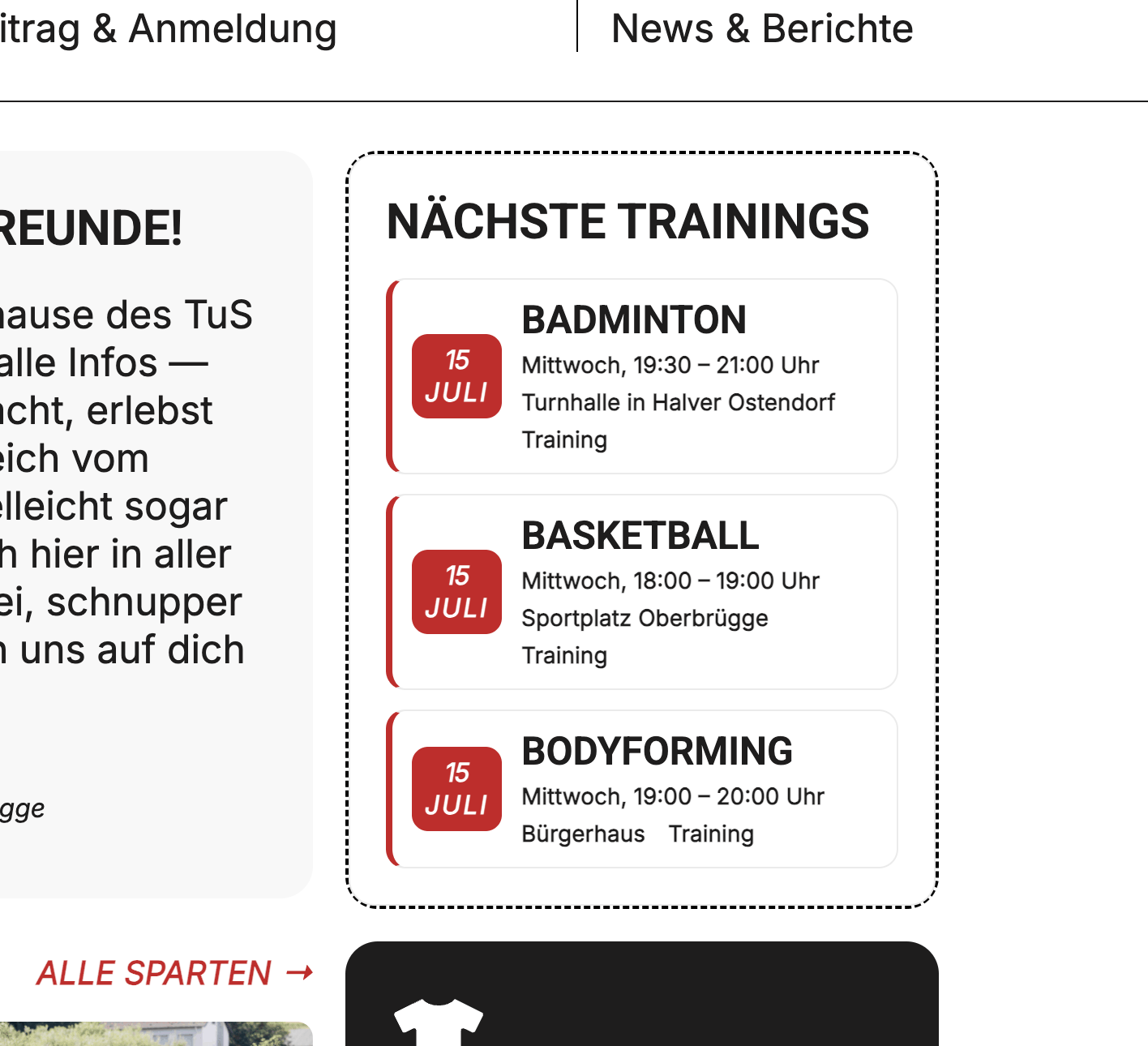Coming-Up-Ausgabe im Frontend